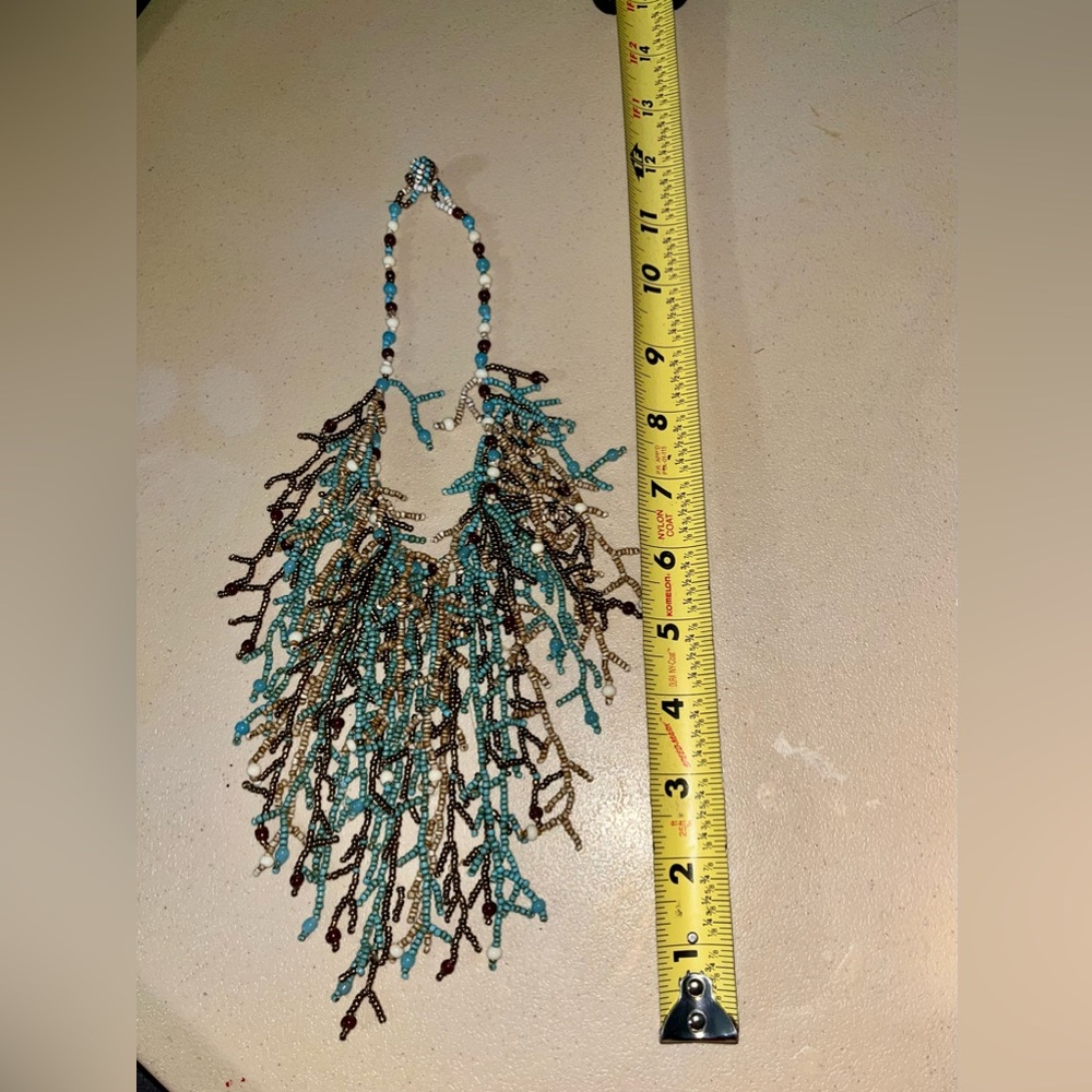 Handcrafted Vintage Fringe Seed Bead Toggle Choker Necklace - Picture 3 of 5